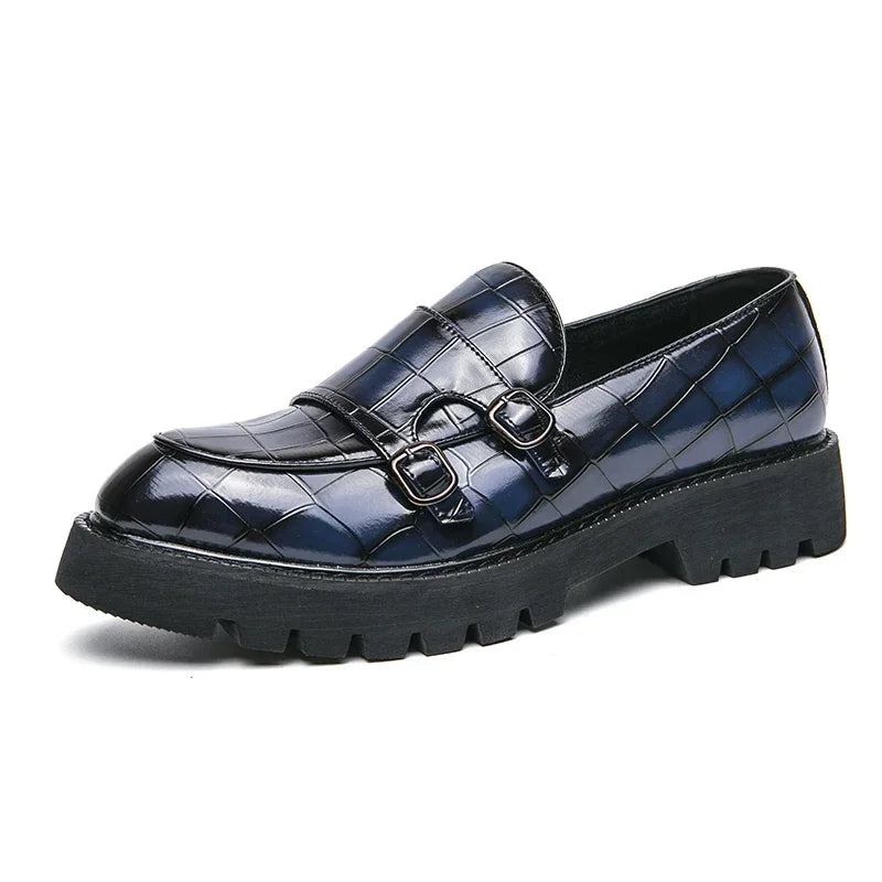 Street Fashion Men's Loafers Thick Sole Big Toe Shoes Trend Green Party Dress Shoes Men's Genuine Leather Casual Shoes 37-46