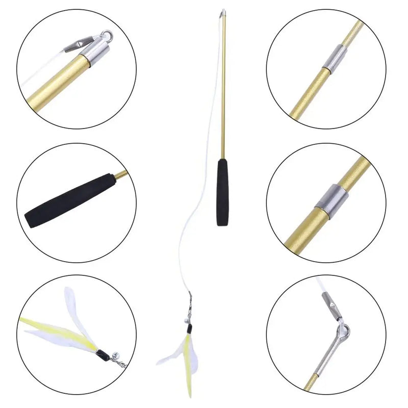Durable 3-section Cat Teaser Wands Interactive Funny Telescopic Fishing Pole Stick Teaser Cat Accesorios
