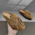 DIMANYU Women's Mules Shoes Genuine Leather 2026 New  Women Slippers Flat Tassel Closed-Toe Female Large Size Slippers Women 
