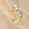 Lnngy Round Cut 8mm Moissanite Engagement Ring for Women 14K Gold Filled Leaf Design Twist Shank Rings Exquisite Jewelry Gift