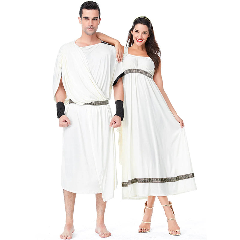 Women Mens Greek God Costume Women Ancient Roman Cosplay Dress Up Outfit Men Greek Robe for Halloween Party
