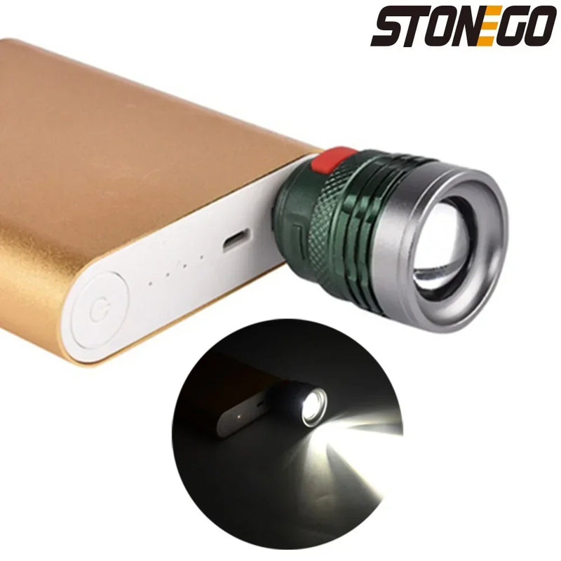 Mini Portable USB Flashlight Zoomable 3 Modes Bright Aluminum Alloy Power Bank Torch Light