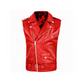 Purchase high-quality men's PU leather vest, popular motorcycle zipper leather jacket, punk rock outdoor multi pocket vest