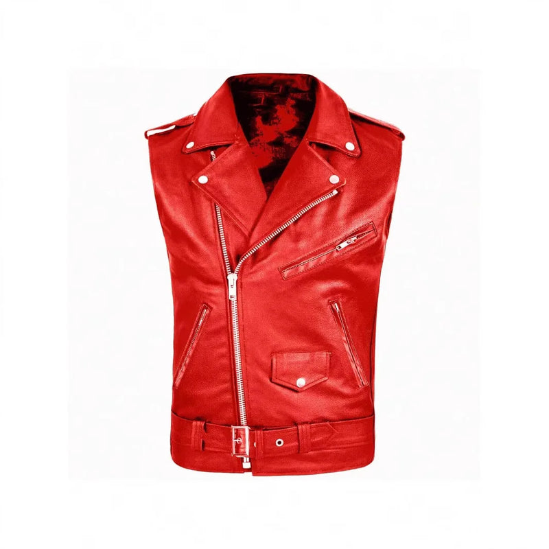 Purchase high-quality men's PU leather vest, popular motorcycle zipper leather jacket, punk rock outdoor multi pocket vest