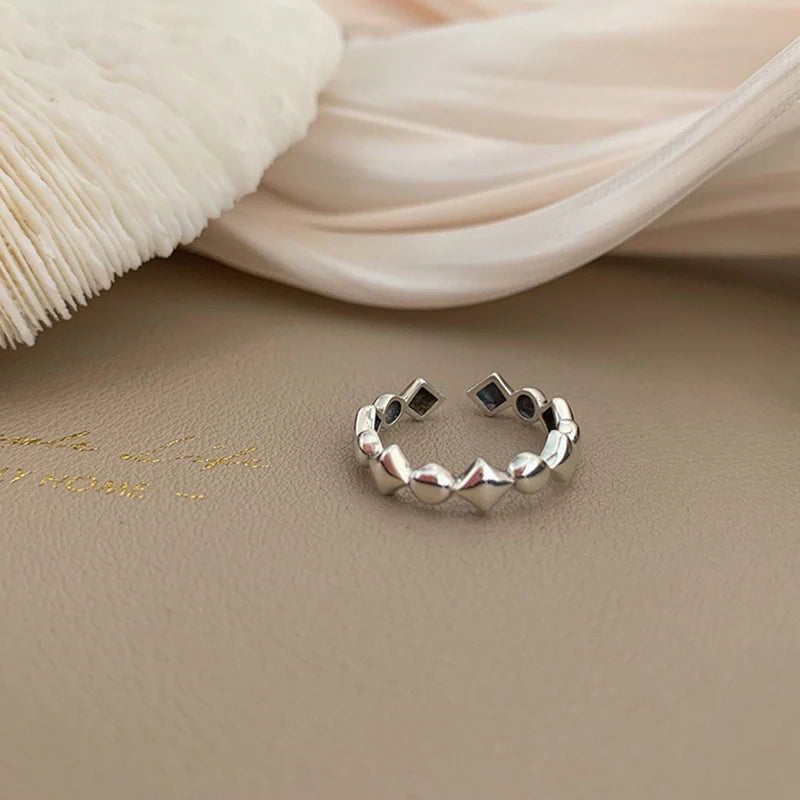 VENTFILLE 925 Sterling Silver Ring for Women Girl Gift Retro Open Trend Unique Design Geometric Asymmetric Jewelry Dropship