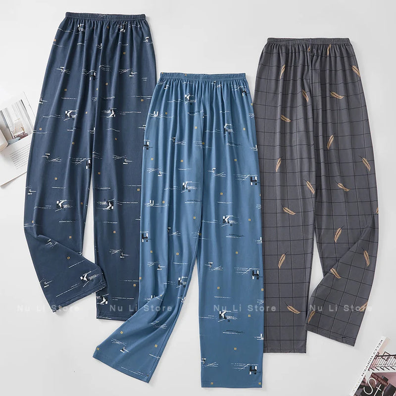 Men's Stylish Summer Pajama Pants, Thin Home Pants, Loose Breathable Air-Conditioned Pants with Elastic Waist
