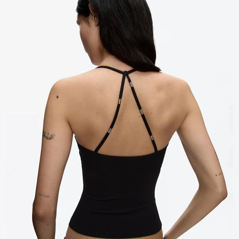 ANK Air Summer Top with Solid Color, Black and White Powder, Wide Shoulder Strap, I-Shaped Tank Top, Women's Sports, Daily Wear