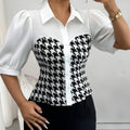 Women's Blouse Spring Summer Black White Tops Houndstooth - View 2 | SAMAG