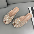 Luxury Fashion Pearl Decor Closed Toe Women's Slippers 2026 New Summer Round Toe Soft Sole Casual Women Shoes Claquette Femme