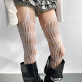 Women Sexy Lace Fishnet Stockings Hollow Out Solid Pantyhose Irregular Exposed Skin Tights Slim Suspender Pantyhose