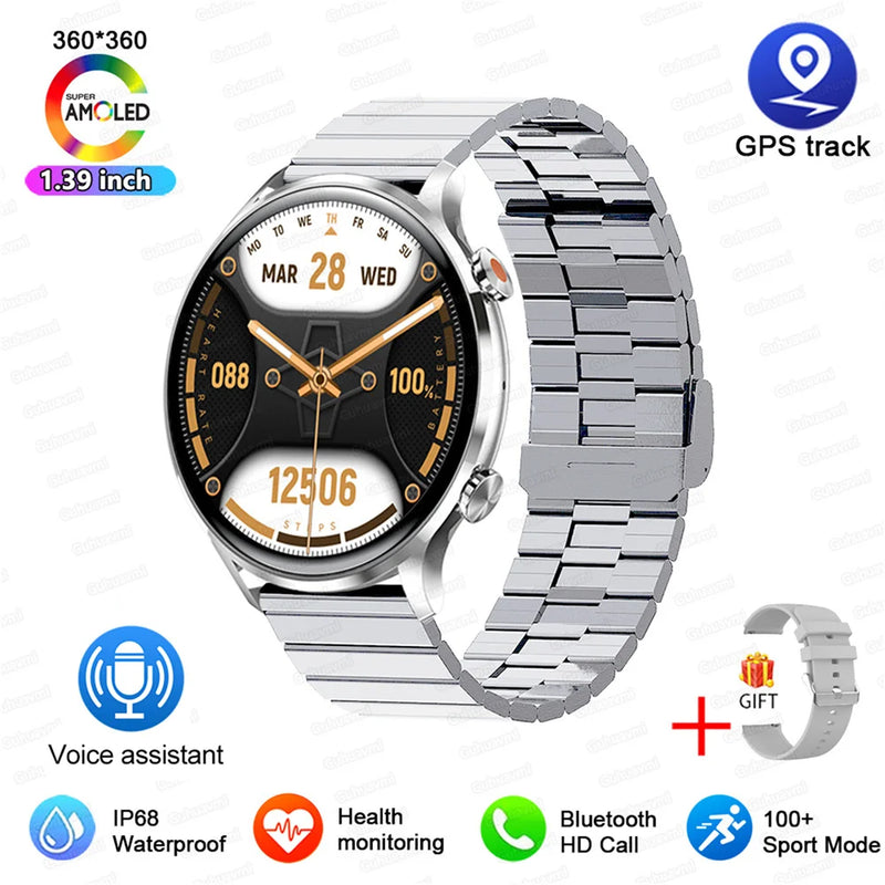 2026 New Smartwatch Women AMOLED HD Screen Always On Display Bluetooth Call IP68 Waterproof GPS Smart Men Watch For Android ios