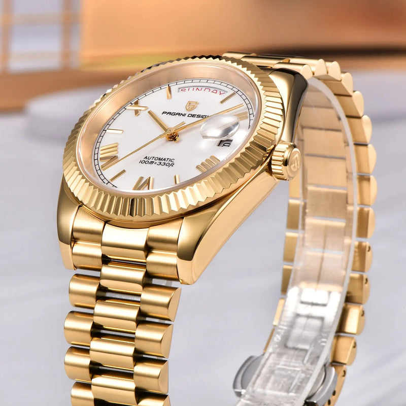 PAGANI DESIGN Men's Watches DD40 Gold White Luxury Automatic Watch Japan Movt Date Week Mechanical For - Visuel 4 | SAMAG