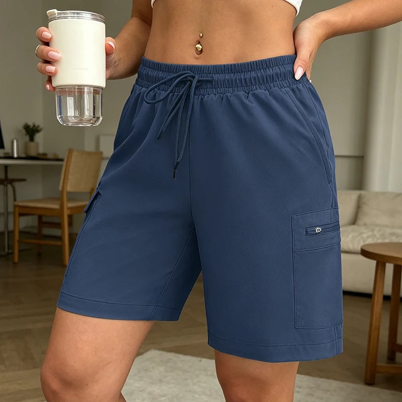 Women's Casual Cargo Shorts High Waist Drawstring Athletic Shorts with Multi-Pockets Loose Fit Shorts for Daily Wear Hiking