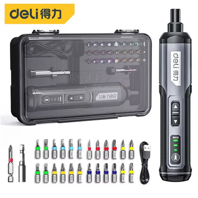 DELI Mini Electric Screwdriver Set 4V Smart Cordless TYPE - C Rechargeable 26 Bit Drill Power Tools Kit | SAMAG
