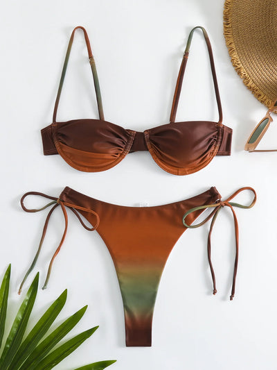 Sexy Tie Dye Print Push Up Bikinis Sets Two Pieces Side | SAMAG