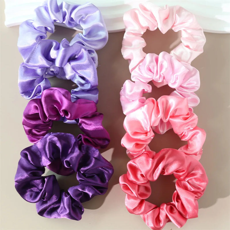 8Pcs/set Bright Color Silk Hair Scrunchies Women Y2K Solid Color Elastic Hair Bands Ponytail Holders Hair Rope Hair Accessories