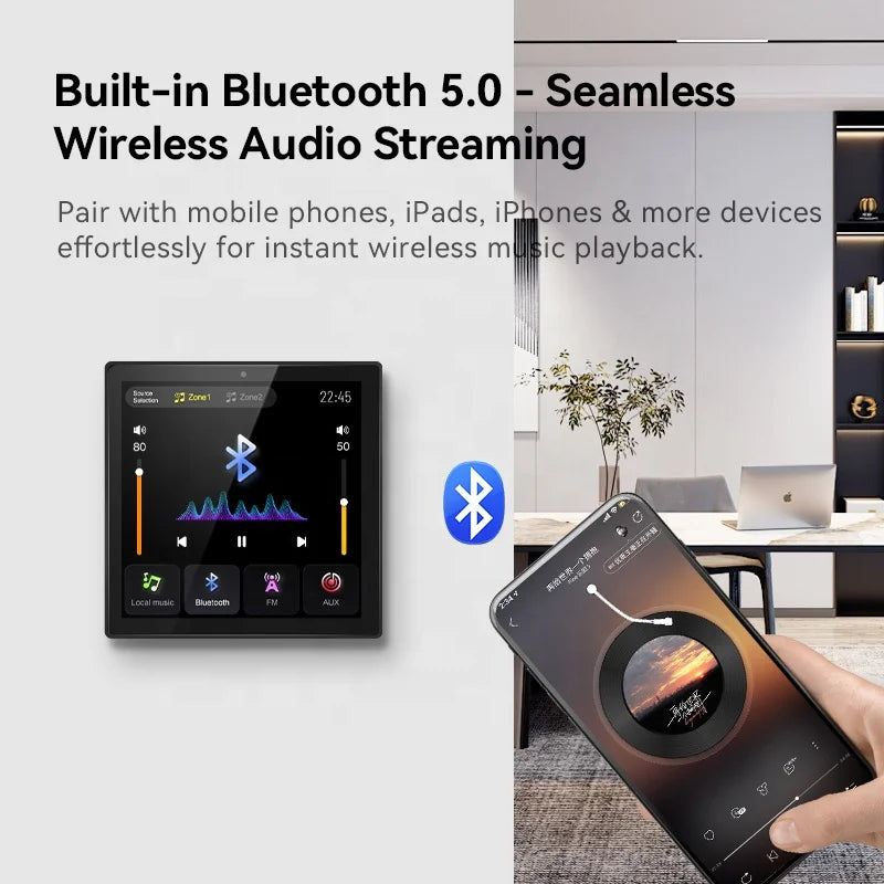 Home Multilingual 2 Zone Audio System Touch Screen Bluetooths Wall Amplifiers TF AUX Theater Sound Music Panel Ceiling Speakers