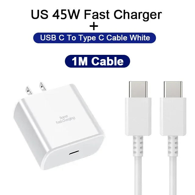 45W PD Fast Charging For Samsung S22 S23 Ultra Note10 Plus Mobile Phone USB Type C Cable Fast Quick Charging Wall Adapter