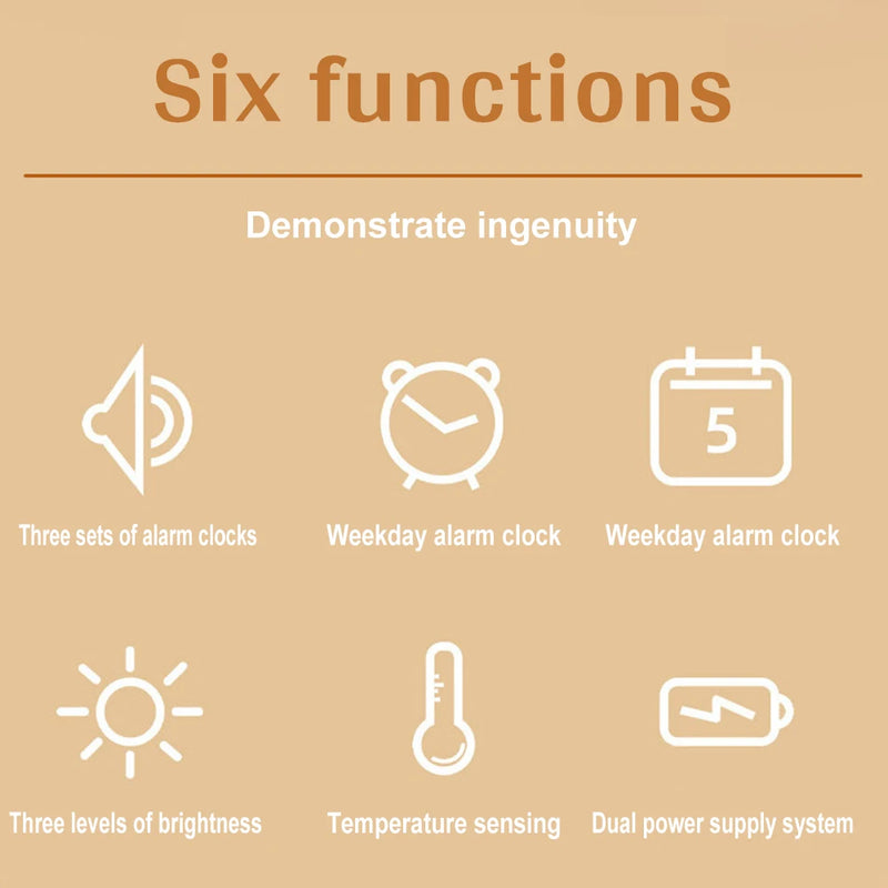 Digital Alarm Clock Desktop Wood LED Clocks Sound Control Electronic Display Thermometer Home Decor Gift Wood Clocks