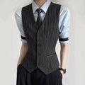 Classic Striped Suit Vest for Men V-neck Bar KTV Bartender Vest Slim Fit Casual Business Wedding Groom Social Uniform Waistcoat