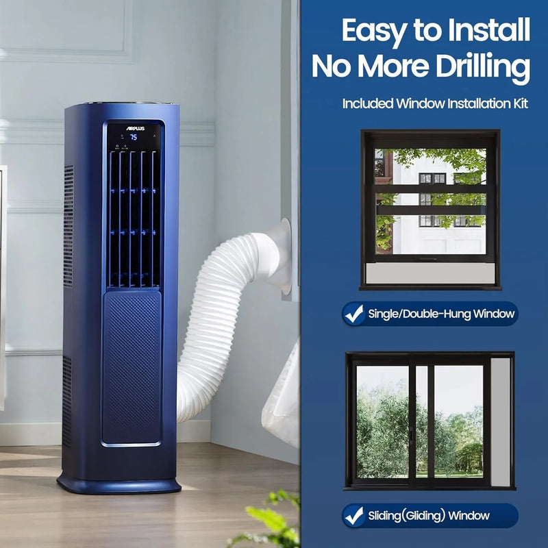 AIRPLUS 12000 BTU Smart Portable Air Conditioner for Bedroom, 700 Sq Ft Cooling & Heating AC with Drainage-free Function, Dehumidifier, Fan, 24h Timer, Blue