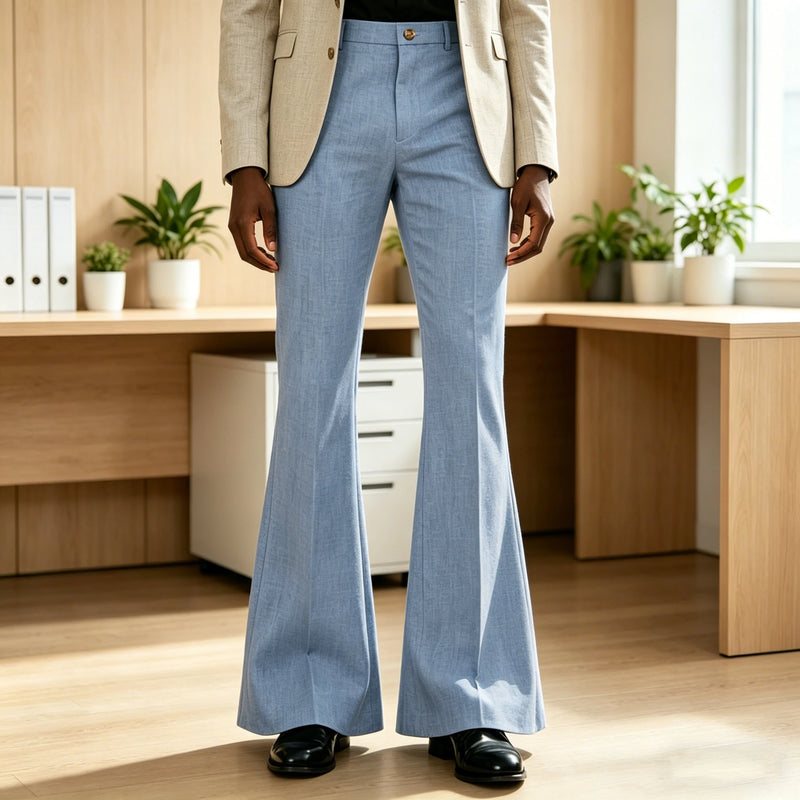 Men's Linen Flare Suit Pants Retro High Waist Slim Fit - View 2 | SAMAG
