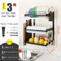 With Water Tray Stainless Steel Black Wall - mounted Three - layer Kitchen Dish Drying Rack - View 7 | SAMAG