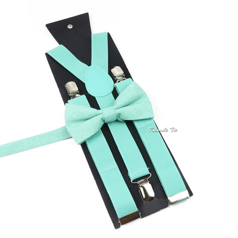Fashion Men Kids Turquoise Green Suspender Bowtie Sets Elastic Solid Color Y - back Straps Butterfly - Visuel 26 | SAMAG