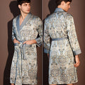 New Men's 3PCS Robe Sets Pajama Ice Silk Rayon Kimono Gown Bathrobe Loungewear Loose Print Home Clothes Nightwear Male Sleepwear