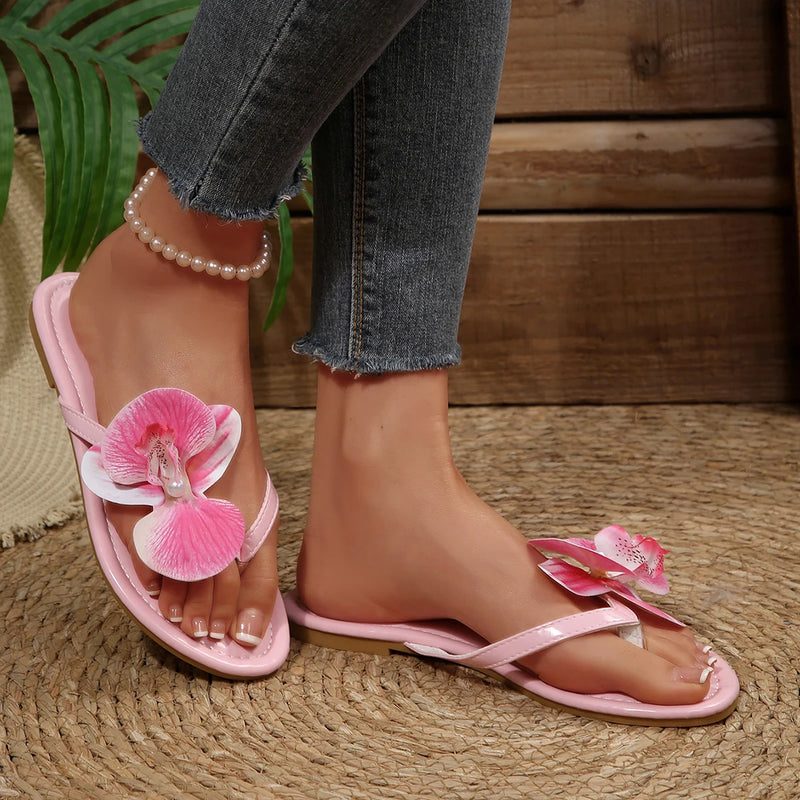 Women's 2026 New Resort Style Lightweight Non-slip Casual Flip-flops Summer Floral Decoration Comfortable Non-slip Flip-flops