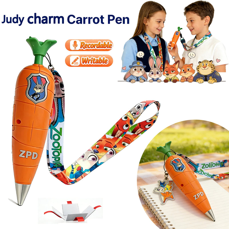 Zootopia 2 Lanyard Carrot Recording Pen | Gary Snake Venom Serum Pen | Bracket 60 Second Recording 2-in-1 Neutral Pen Stationery