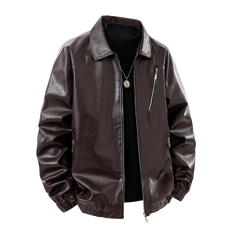 2026 New Style Leather Jacket for Men with Collar, Spring-Autumn Model, Motorcycle Suit Coat US/European size.