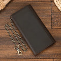 Men's Vintage Crazy Horse Leather Chain Wallet Genuine Leather Bifold Long Wallet Snap Card Holder Purse Zipper Coin Rfid Pocket