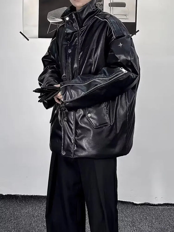2025 Autumn Winter Fashion Motocycle Zipper PU Leather Jacket Cargo Jacket Men Hip Hop Punk Oversized 2025 New Coats
