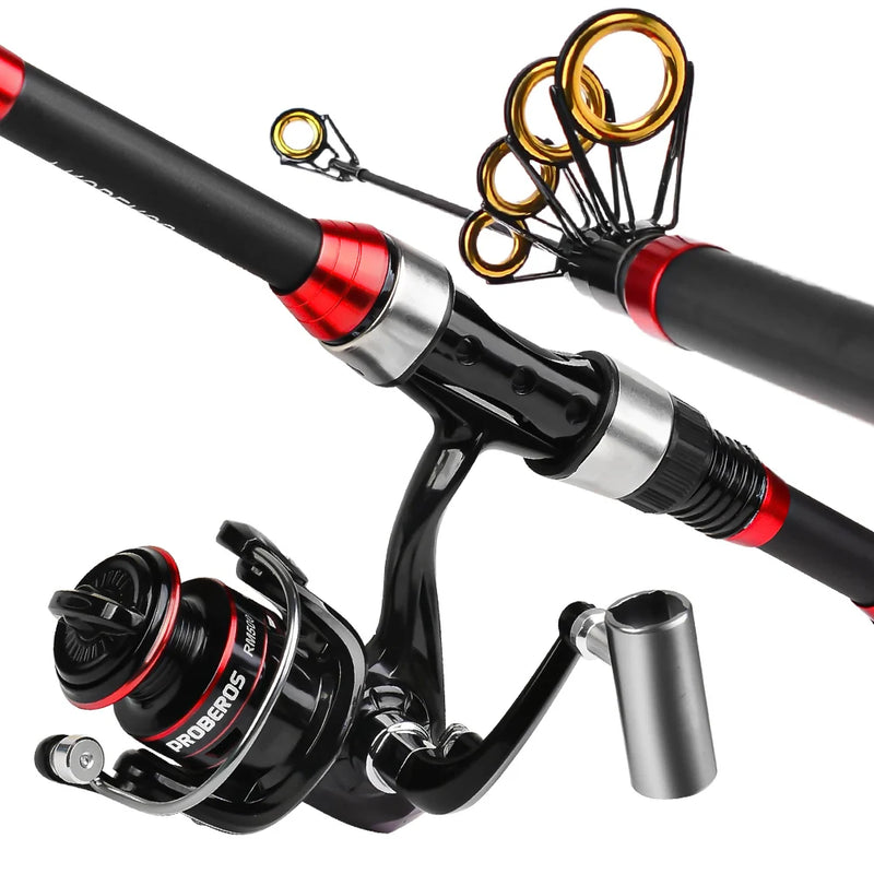 Proberos Fishing Pole Set Full Kits With Telescopic Fishing Rod And Spinning Reel Baits Hooks Travel Pole Set