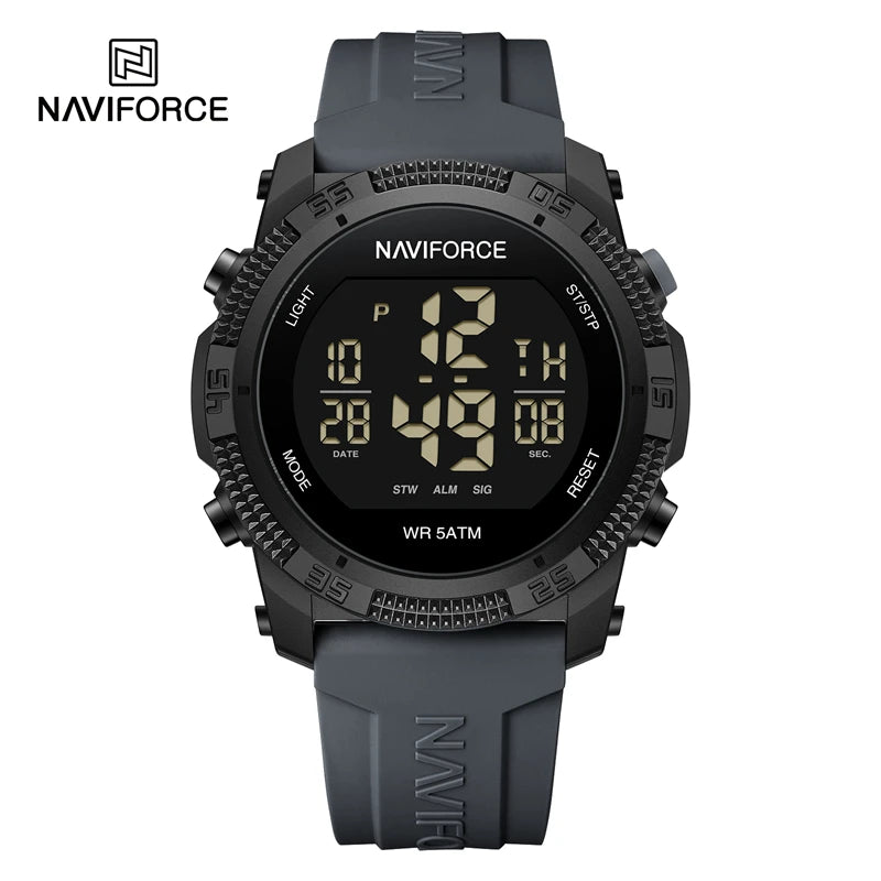 Naviforce 7104 Luxury Men Fashion Watch Water Resistant Wristwatches Silicone Strap LCD Electronic Clock Relogio Masculino