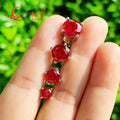 Lab Created Ruby Ear Stud 5-9mm Pigeon Blood with Inclusions Red Round Shape Single Stone S925 Silver Earrings Jewelry