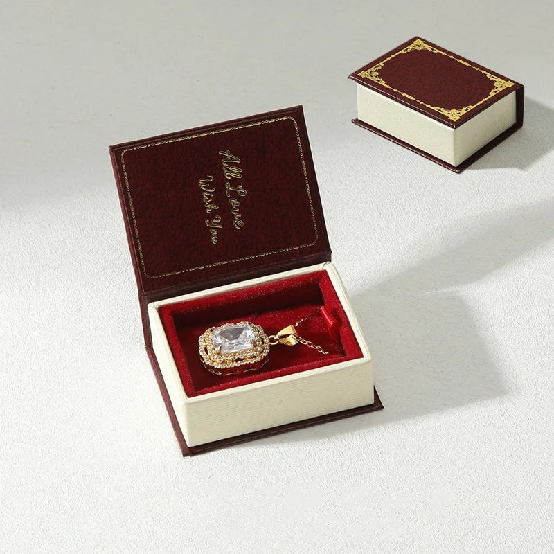 Flip Cover Book Shaped Jewelry Display Box Simple Earrings Ring Necklace Pendant Storage Box Portable Travel Jewelry Holder