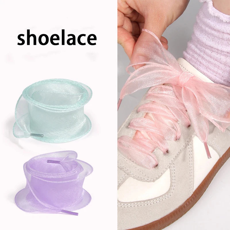 4CM Wide Lace Snow Yarn Shoelaces Flat Sheer Laces Fancy Shoelaces for Women Girls Lace Shoes Accessories 100/120/140CM 1Pair