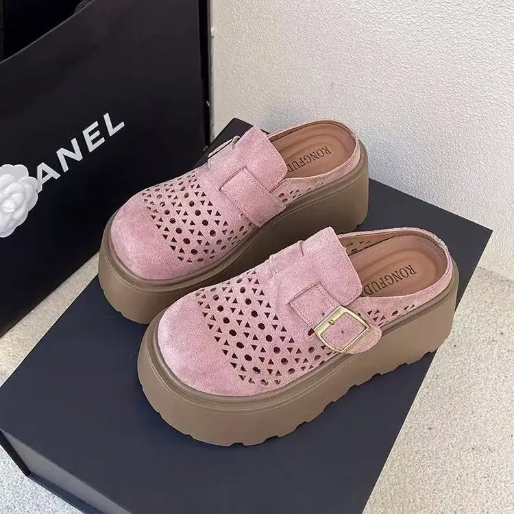 2026 Women's Fashion Chunky Platform Mules Slip-On Breathable Summer Shoes Casual Comfort Slides