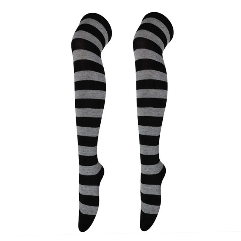 Sexy Long Over Knee Thigh Highs Socks Japanese Black White Striped Women Ladies Girls Kawaii Lolita Anime Cotton Warm Stocking