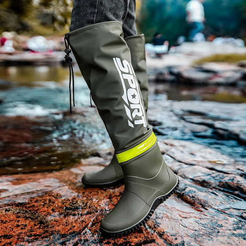 Fashion High-Top Rain Boots Outdoor Fishing Boots Men's Rain Boots For Outer Wear Long-Tube Waterproof And Non-Slip Couple Style