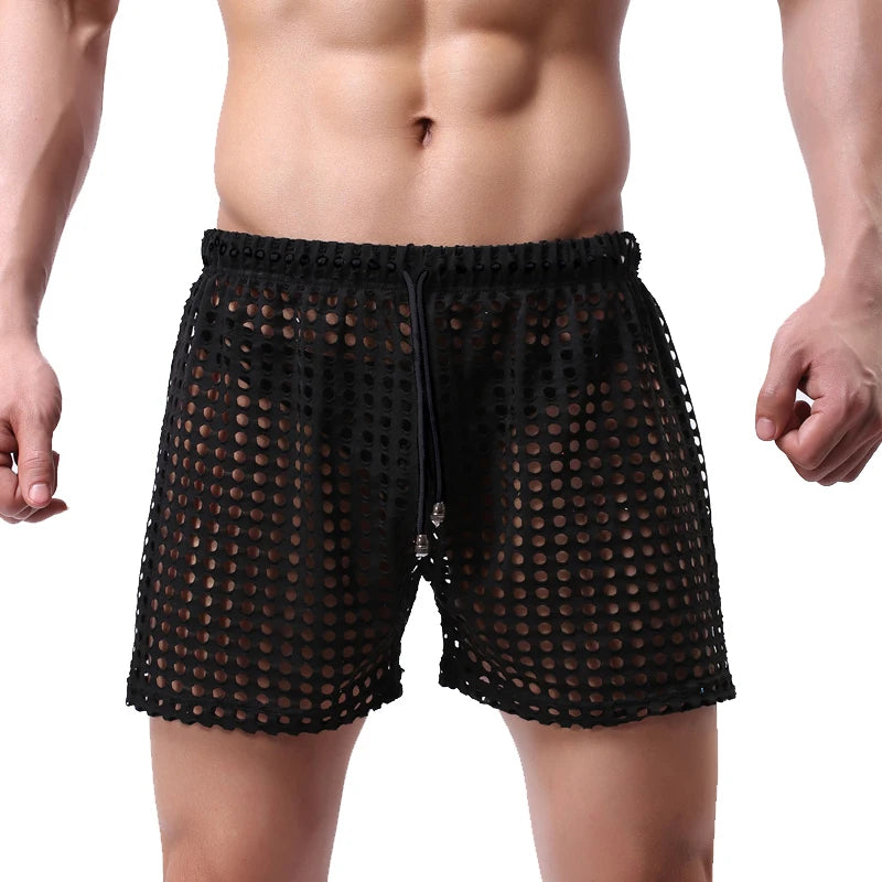 WOXUAN Men's Hollow Boxers New Fashion Loose Sexy Mesh Hollow Pants Comfortable Breathable Sexy Mesh Pants Quick Dry Underwear
