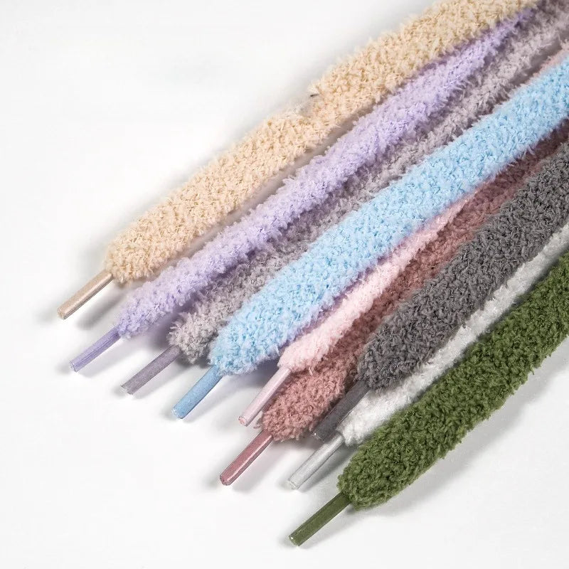 1 Pair 120cm Plush Fuzzy Shoelaces Soft Fluffy Replacement Laces Unisex for Canvas Sneakers Board Shoes