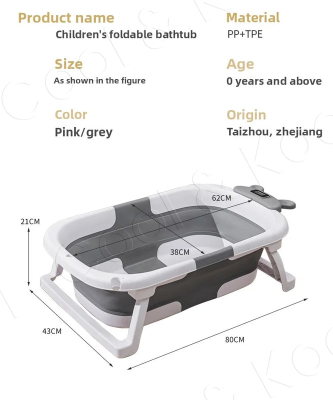 Foldable Silicone Baby Bathtub with Temperature Sensing, Non-Slip & Portable Infant Bath