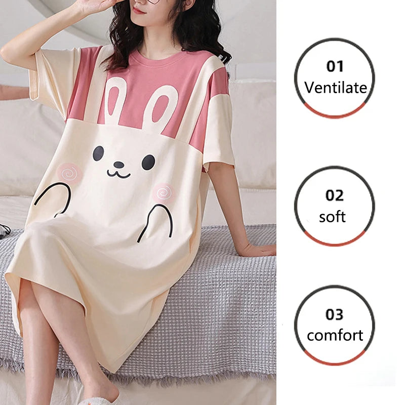 Women Large Size Pajamas Short-Sleeved Nightgown Cartoon | SAMAG