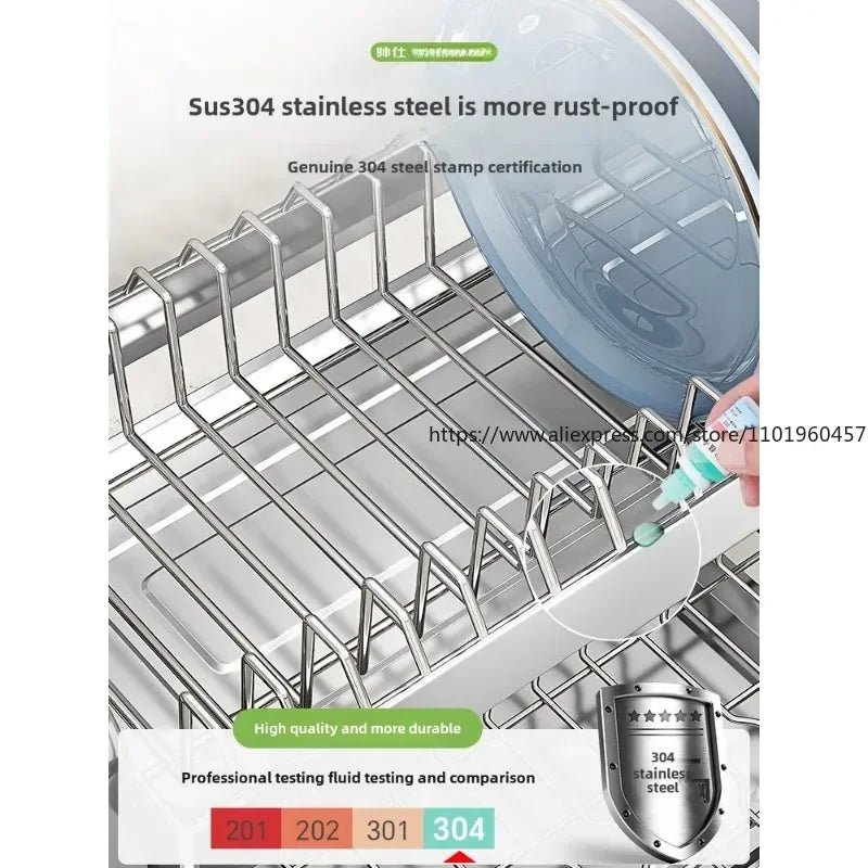 304 Stainless Steel Dish Storage Rack Kitchen Multifunctional Drain Countertop Accessories - View 3 | SAMAG