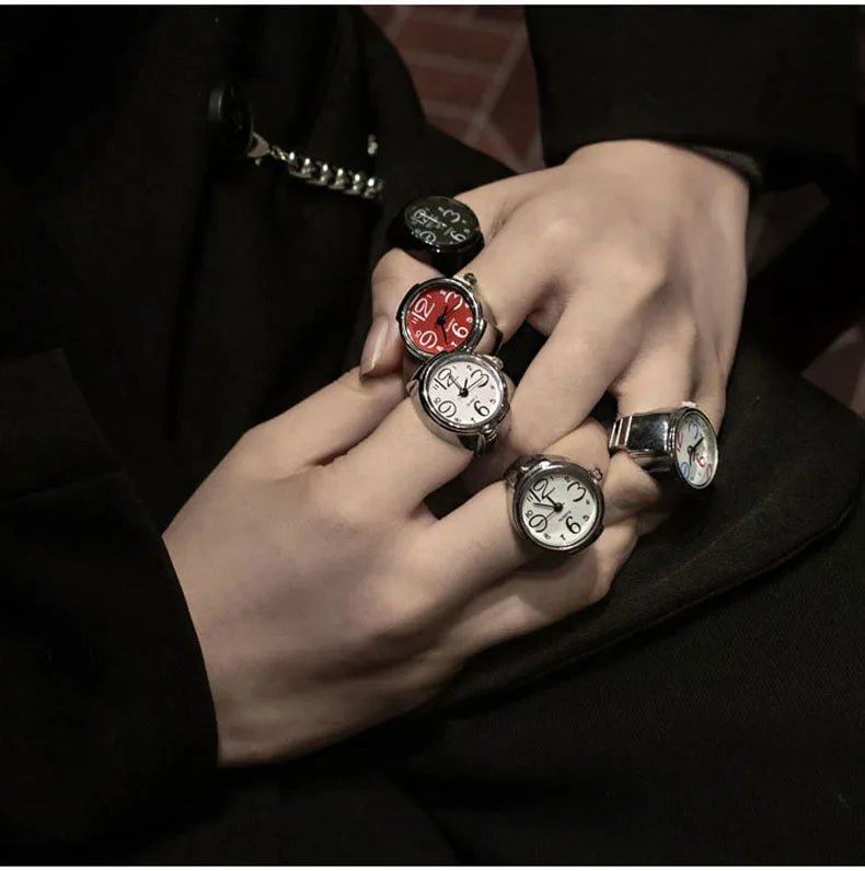 Kiss Jewelry Women Men Vintage Classic Finger Watch Rings Punk Stretchy Strap Quartz Watches Clock Ring Hip-hop anillos 2023