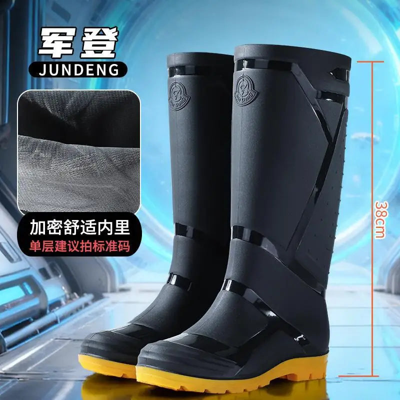 Large Size Water Shoes Men High-top Outdoor Lightweight and Comfortable Rain Boots Fishing Non-slip Boots Plus Velvet Rain Boots
