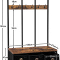 HOOBRO Coat Rack With 12 Hooks Hall Tree With Bench And Shoe Storage Entryway Bench With 3 Storage Boxes For Hallway Living Room